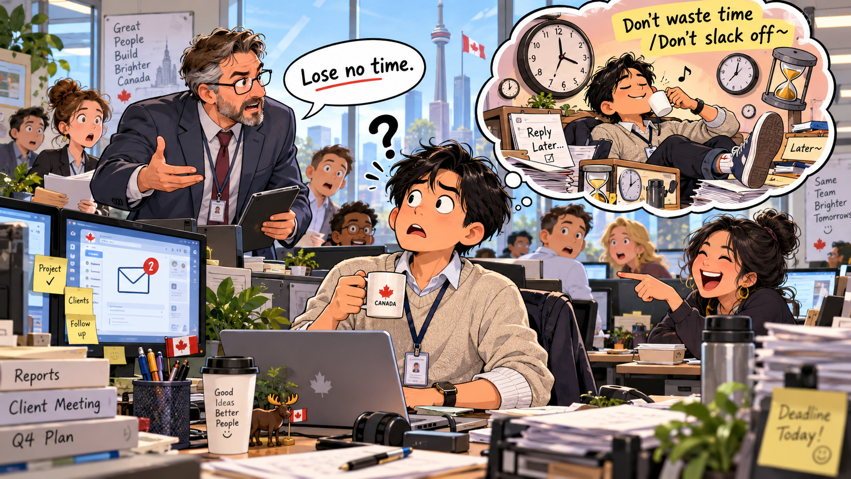 美剧说英语：lose no time - 加拿大办公室里，同事说“lose no time”，我还以为他只是提醒我别摸鱼