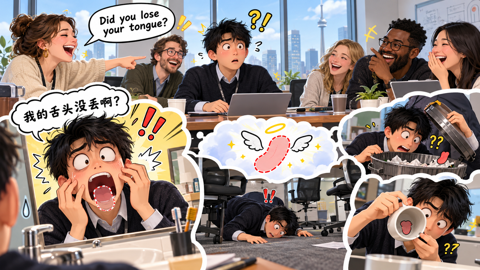 美剧学英语：lose one's tongue - 加拿大办公室里，同事突然问我：Did you lose your tongue? 我差点以为他在骂人