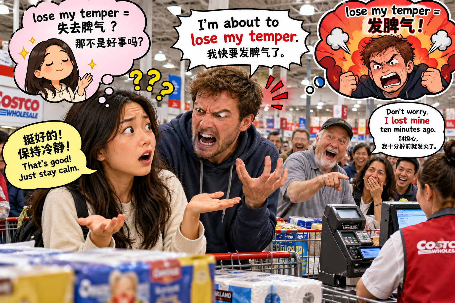 美剧说英语：lose temper - 加拿大超市排队，同事说他快“lose his temper”了，我竟然劝他别找了……