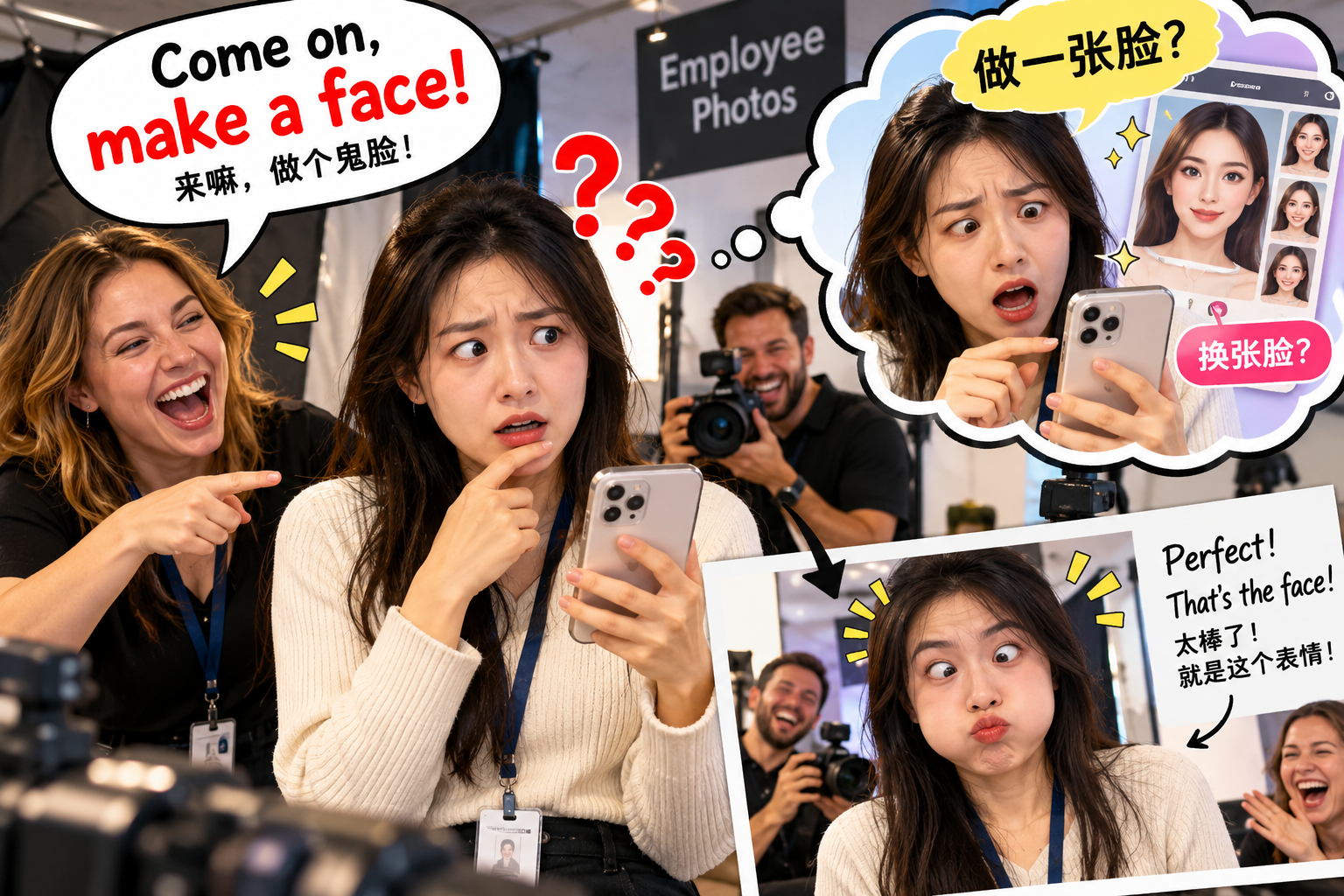 美剧说英语:make a face - 加拿大拍证件照,同事让我“make a face”,我差点打开美颜软件……