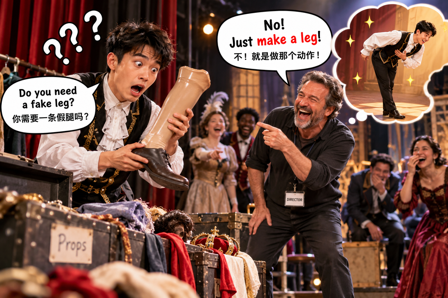 美剧说英语:make a leg - 加拿大社区剧院彩排,导演让我“make a leg”,我差点跑去找假肢……