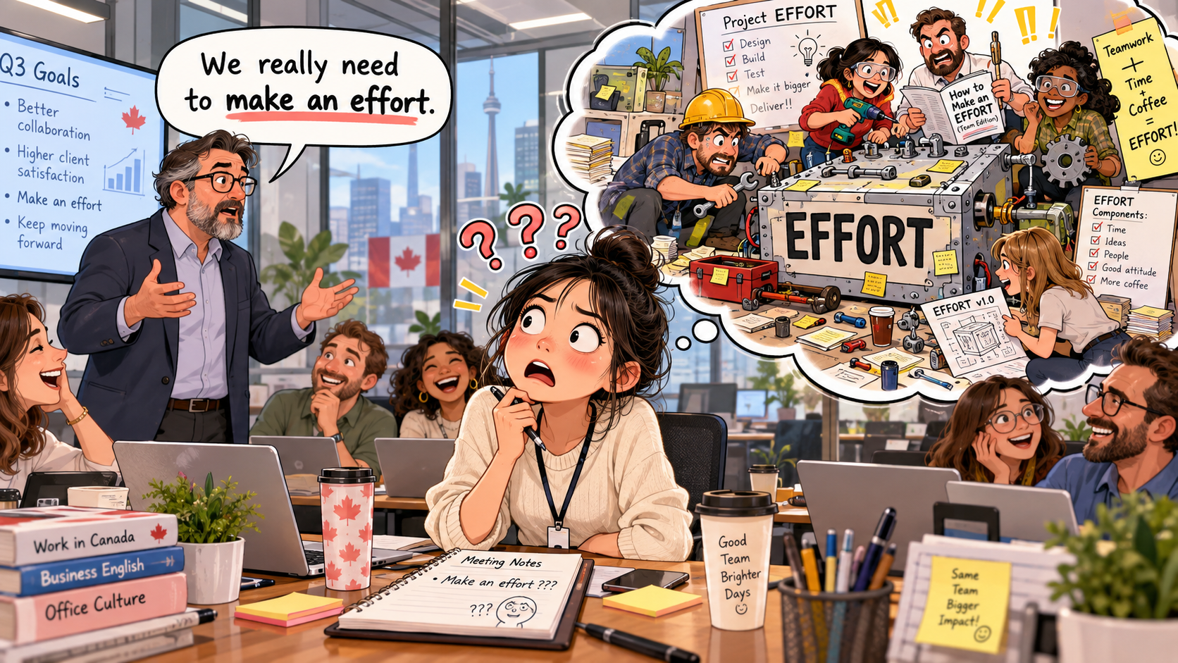 美剧学英语:make an effort - 加拿大办公室同事让我“make an effort”,我差点问:这个 effort 要怎么做?