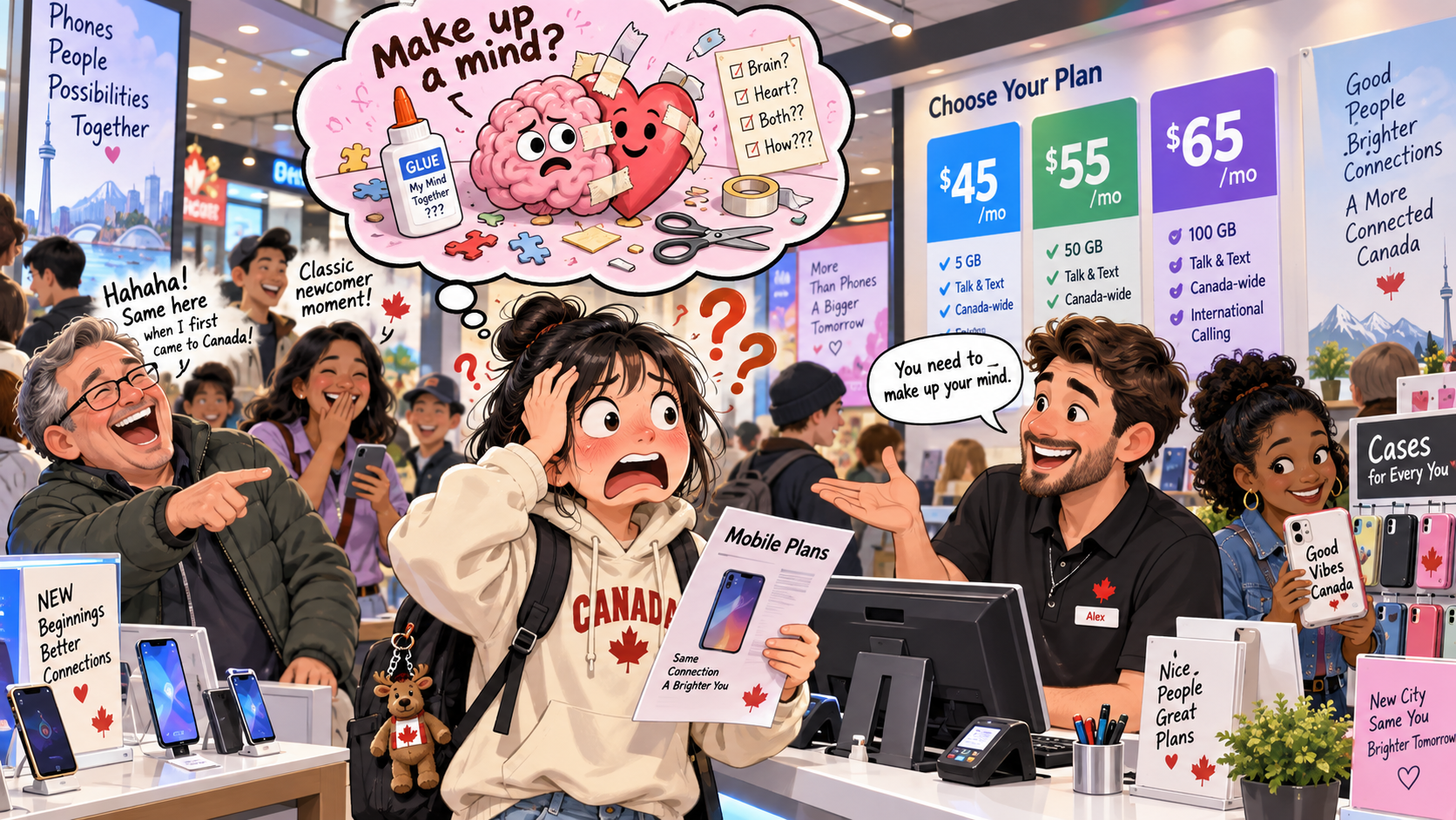 美剧学英语：make up one's mind - 加拿大手机店让我“make up my mind”，我低头看了看自己：这东西怎么做？