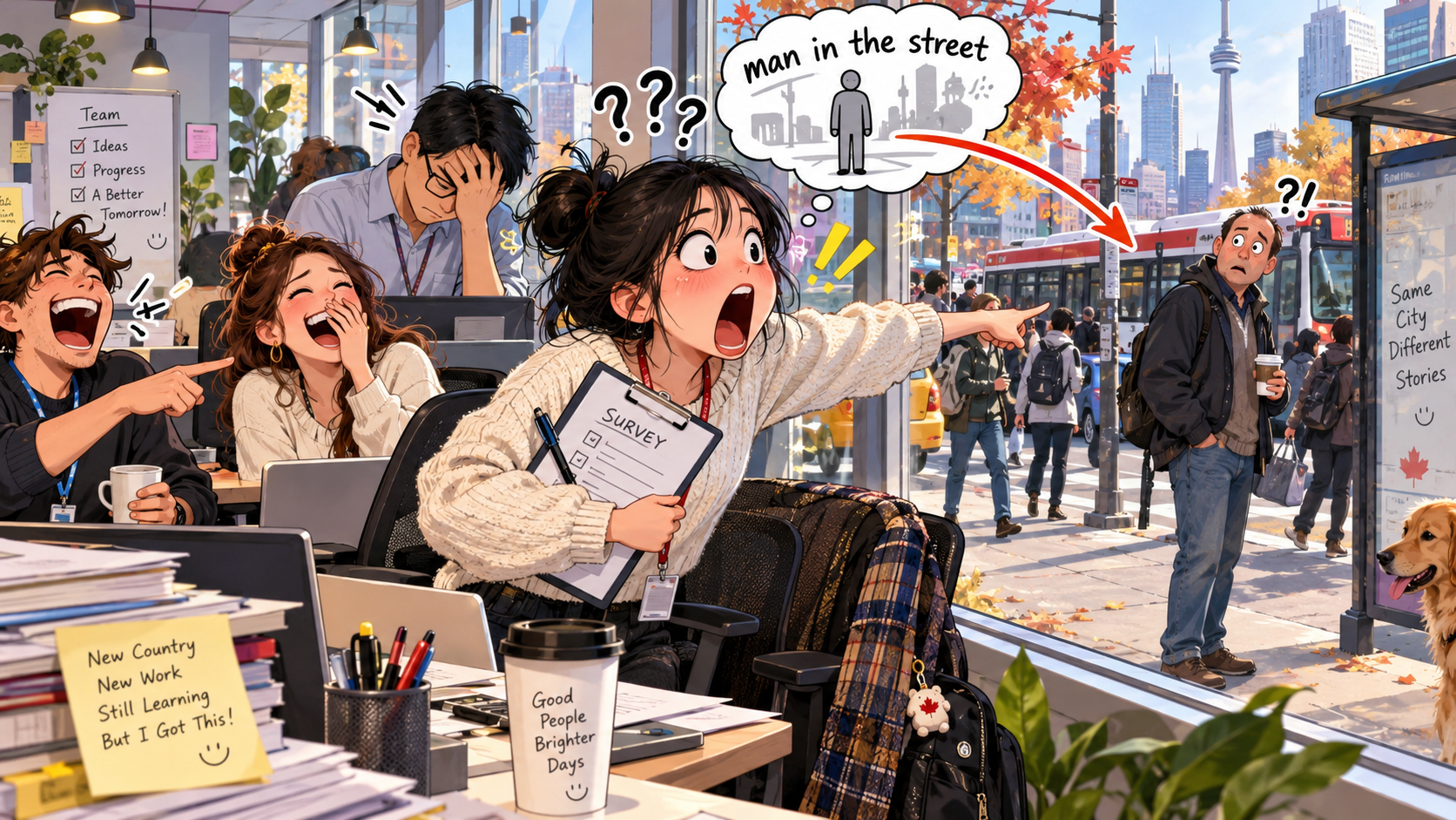 美剧学英语:man in the street - 加拿大街头采访,同事说“ask the man in the street”,我真跑去找路边男人了