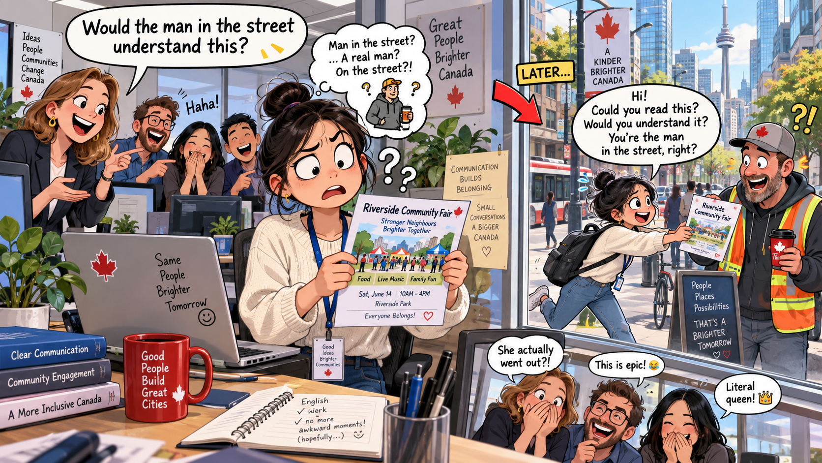 美剧学英语:man in the street - 加拿大办公室做宣传册,同事说“man in the street”,我真跑到街上找了个男人……