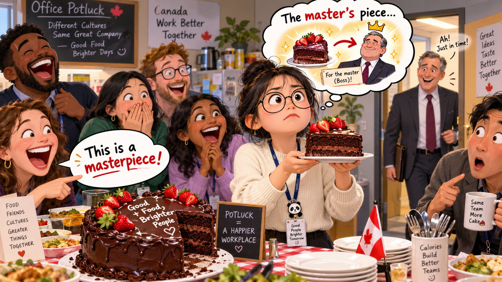 美剧学英语：master piece - 加拿大办公室potluck，同事说蛋糕是“masterpiece”，我默默把最大一块留给了老板……
