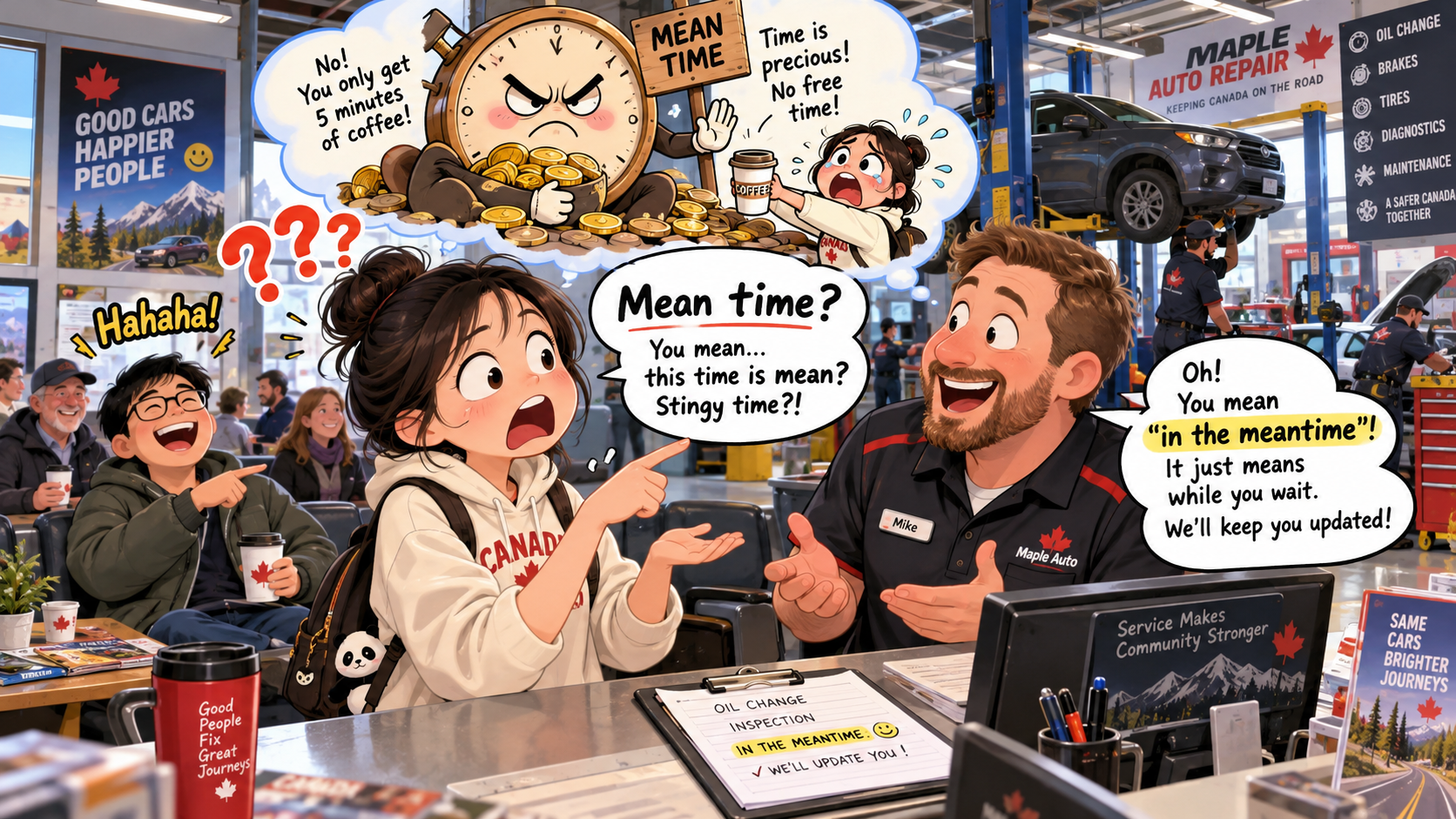 美剧说英语：mean time - 加拿大修车店说“meantime”，我还以为他嫌等待时间太抠门……