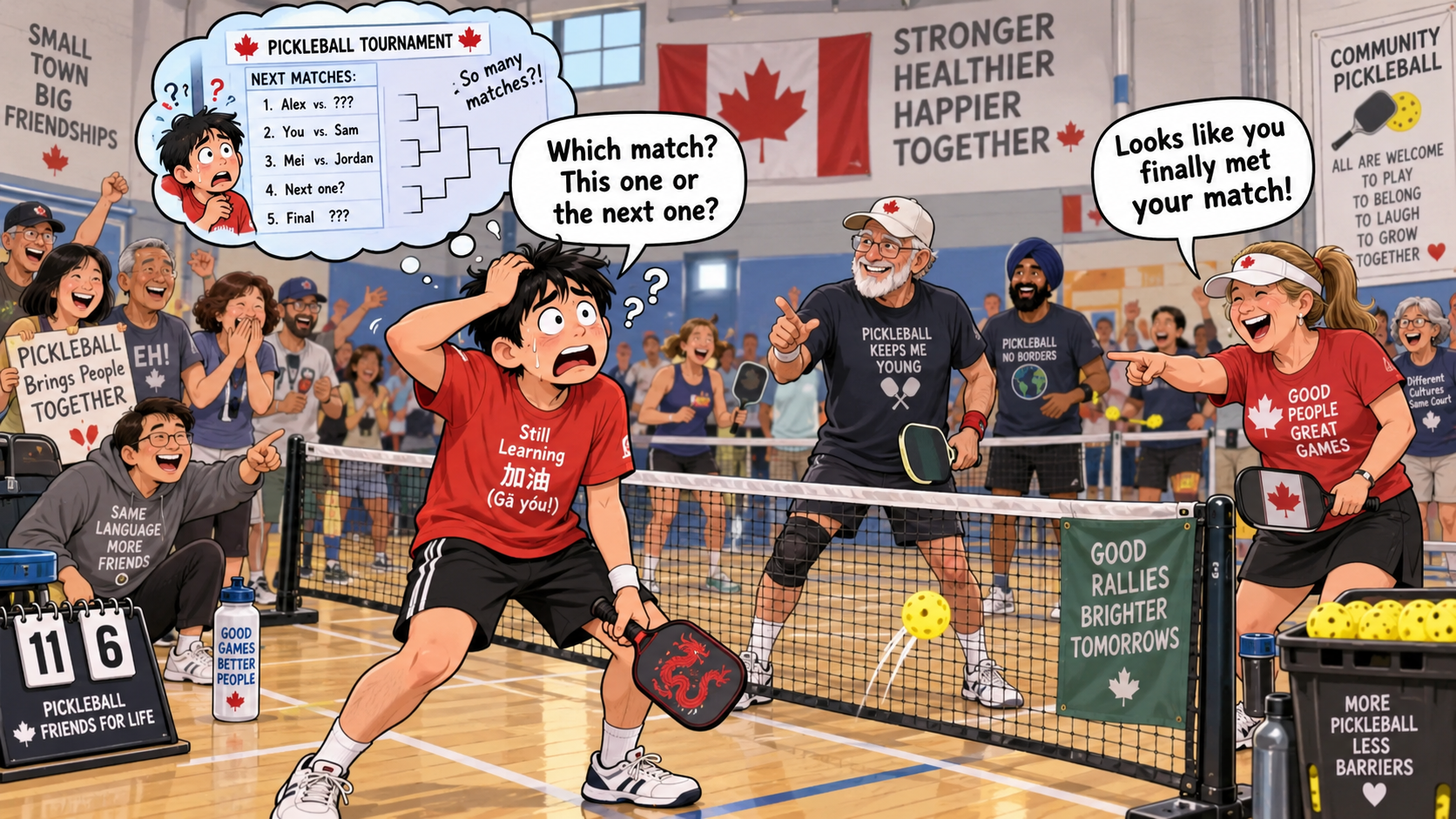 美剧学英语:meet your match - 加拿大匹克球馆里,同事说“you met your match”,我开始找下一场比赛……