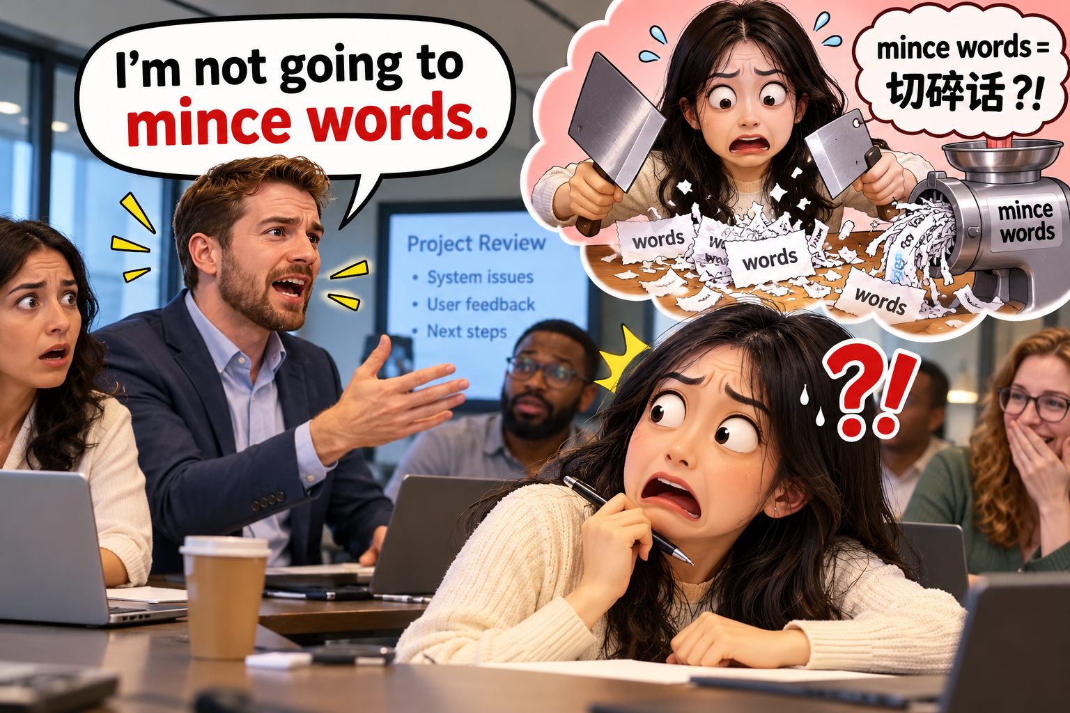 美剧说英语:mince words - 加拿大办公室开会,同事说“mince words”,我以为他要把我的报告切碎……