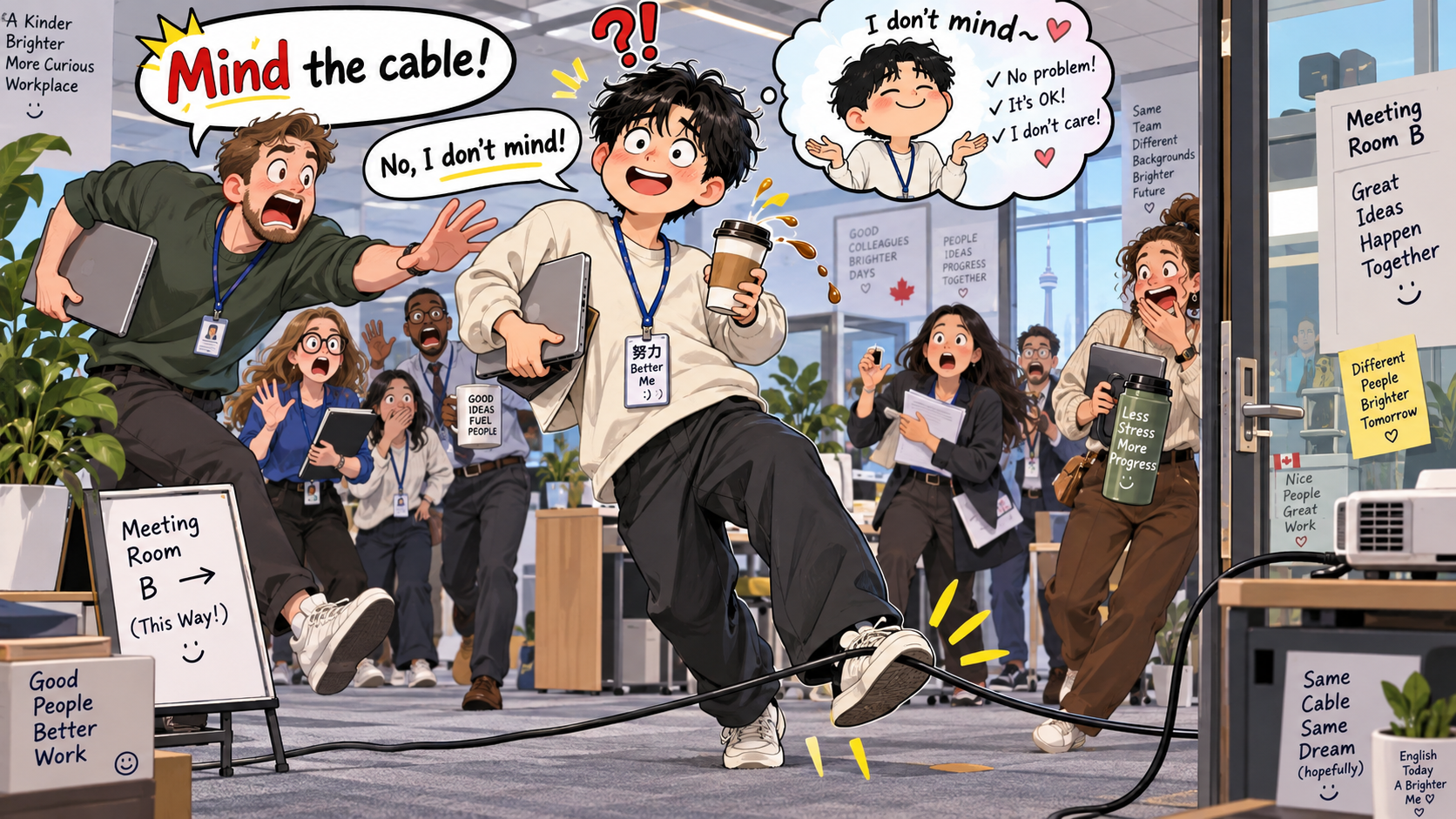 美剧学英语：mind - 加拿大办公室里同事喊“Mind the cable!”，我居然停下来回答了他