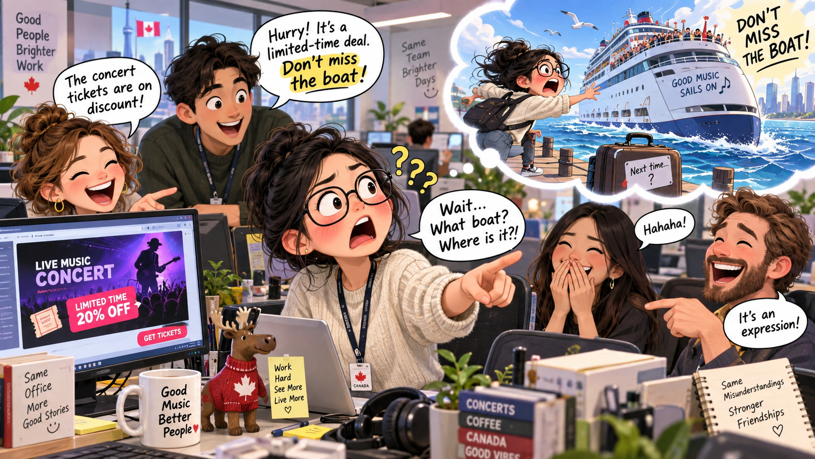 美剧学英语:miss the boat - 加拿大办公室同事说我会 miss the boat,我赶紧问:船几点开?
