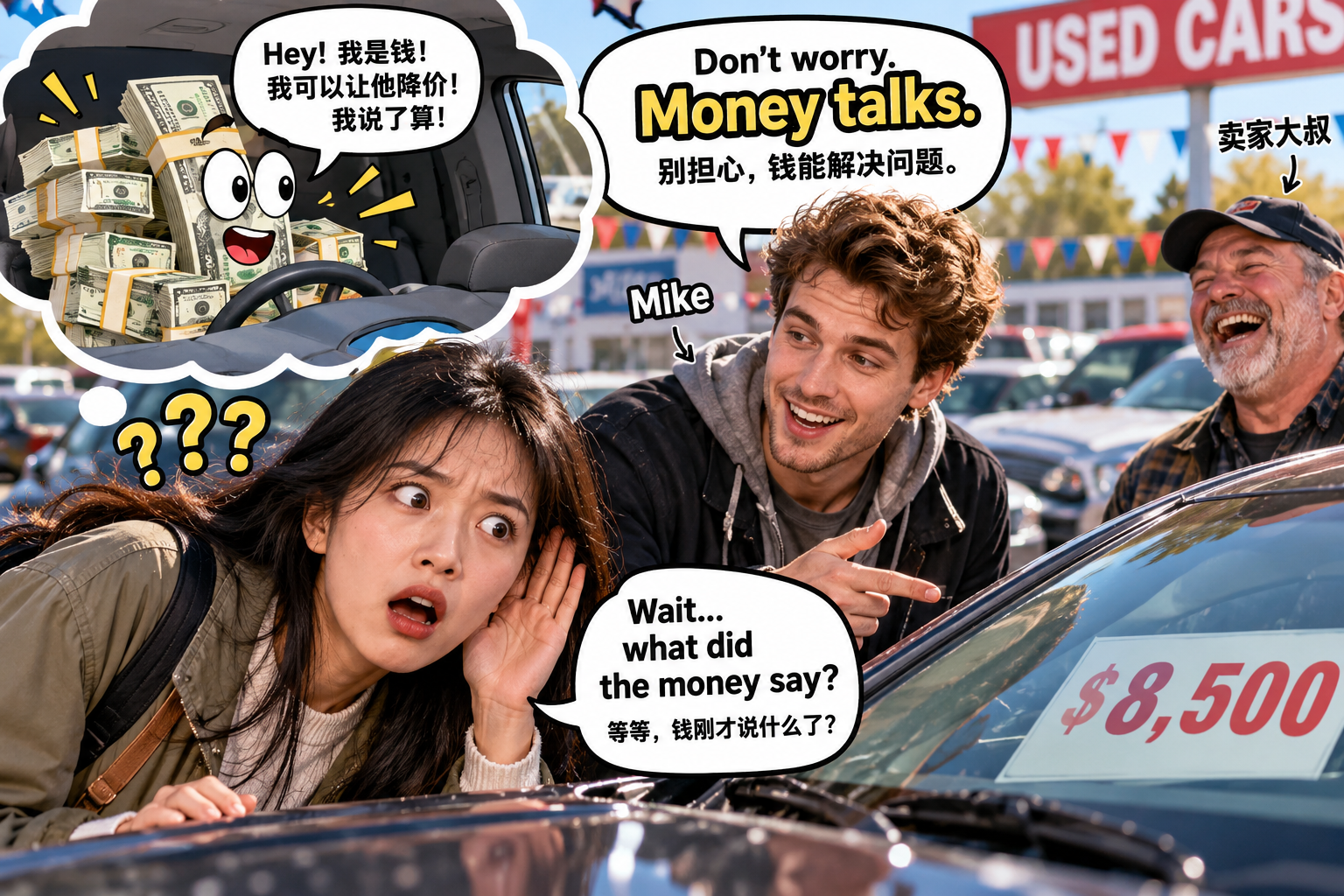 美剧说英语:money talks - 加拿大买二手车,朋友说“money talks”,我居然以为车里藏了个会说话的东西……