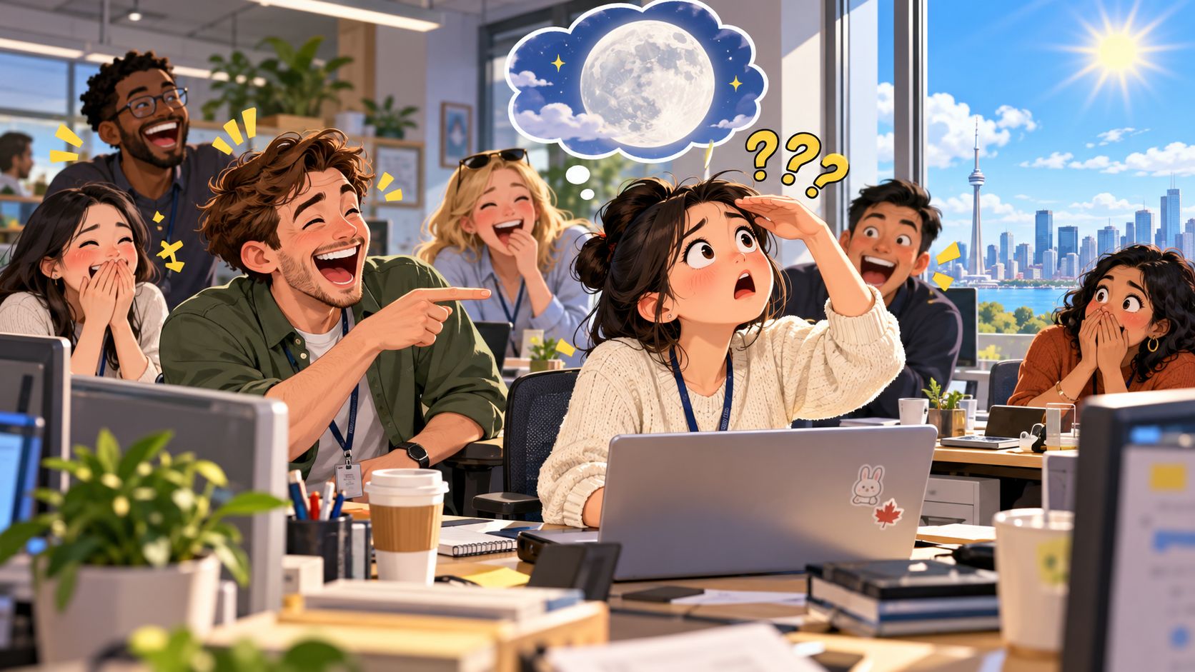 美剧说英语：mooning - 加拿大办公室里同事说我一直“mooning”，我抬头找了半天月亮