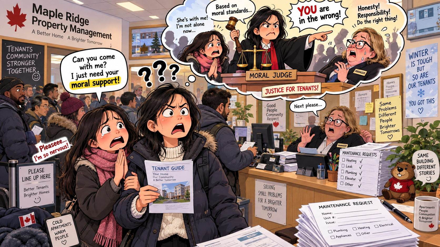 美剧学英语：moral support - 加拿大公寓物业办公室：朋友让我去“moral support”，我差点开始主持正义