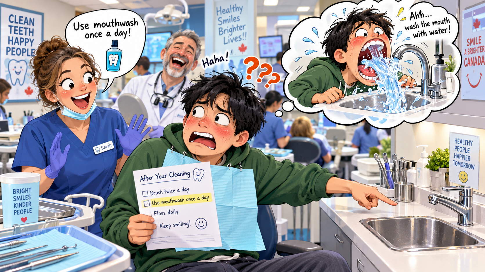 美剧学英语：mouth wash - 加拿大牙医诊所：她让我用“mouth wash”，我当场问了一句“用水洗吗？”
