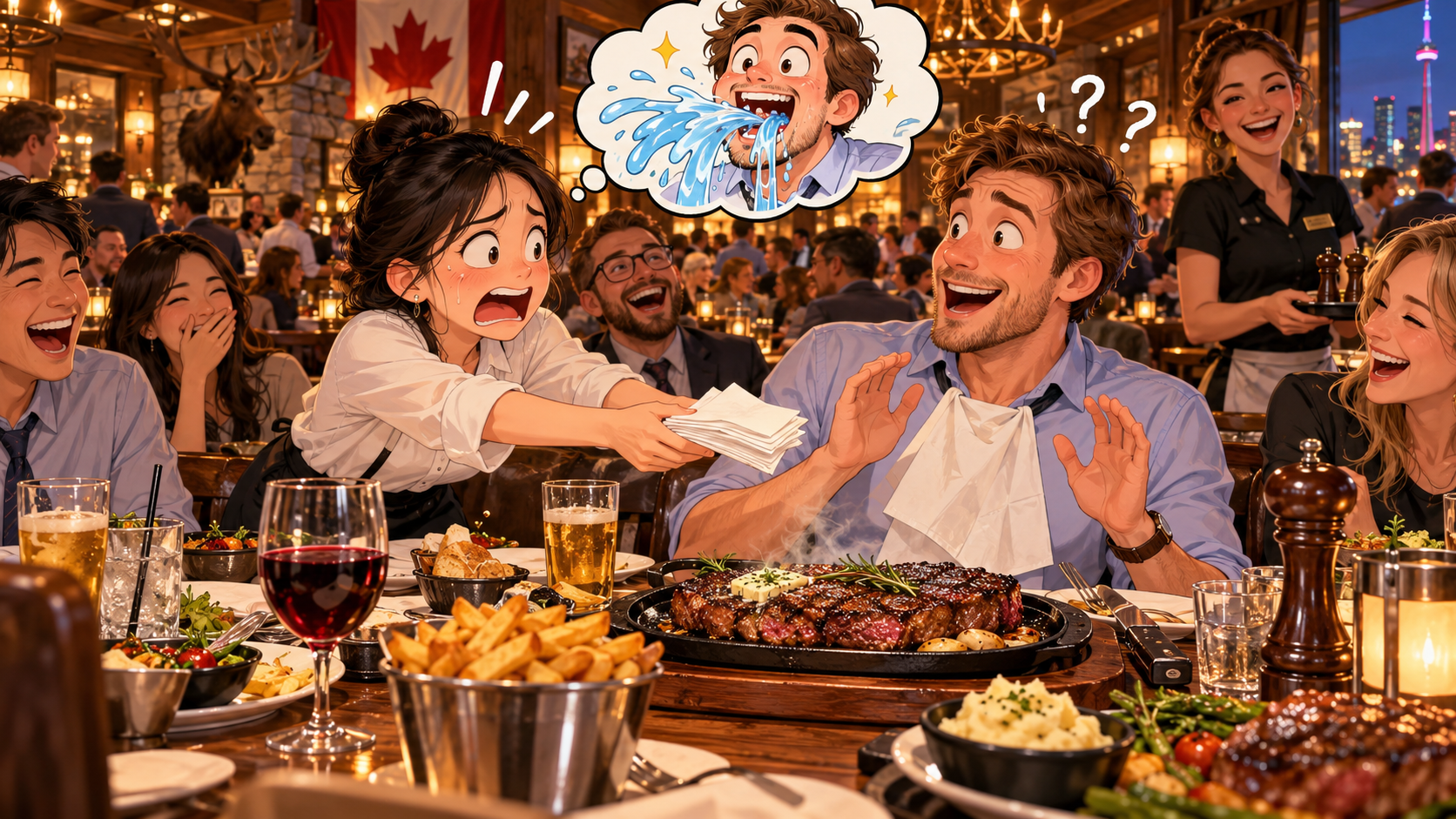 美剧学英语：mouth water - 加拿大餐厅里，同事说这块牛排让我“mouth water”，我赶紧递了张纸巾……