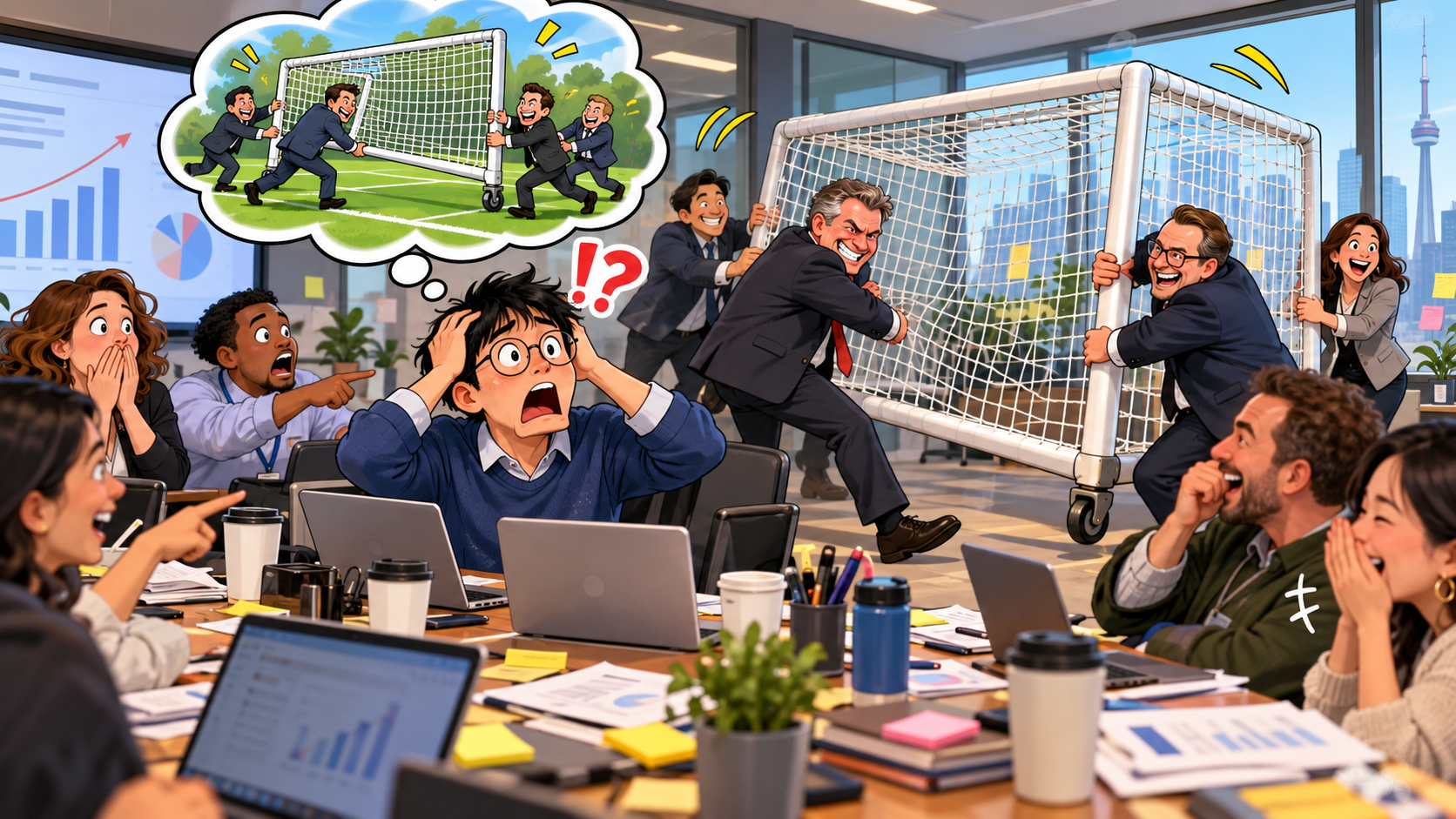 美剧说英语：move the goalposts - 加拿大办公室开会，同事说“move the goalposts”，我真的开始找球门了……