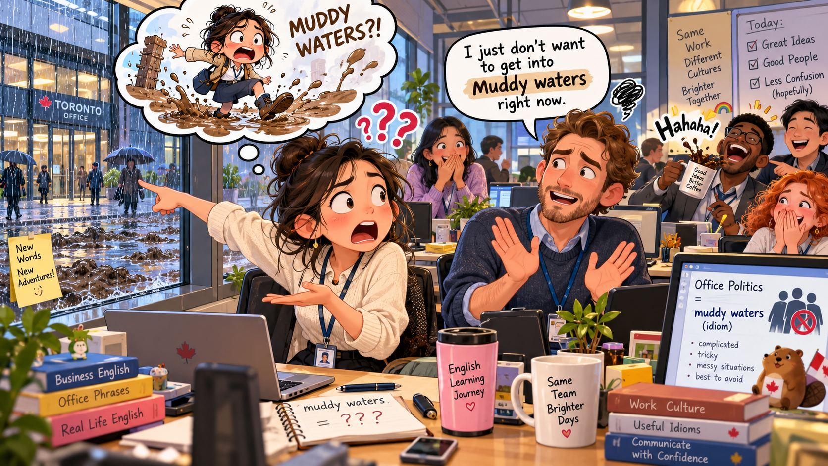 美剧学英语：muddy water - 加拿大办公室同事说“muddy waters”，我低头看了看他的鞋……