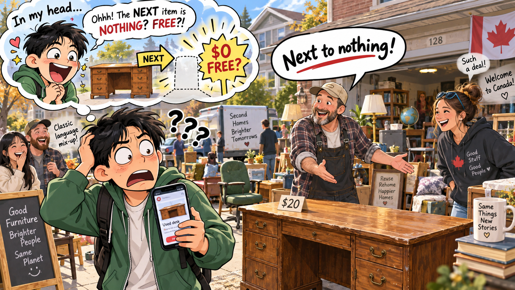 美剧学英语：next to nothing - 加拿大二手群里他说这张桌子“cost next to nothing”，我还追问：那下一件呢？
