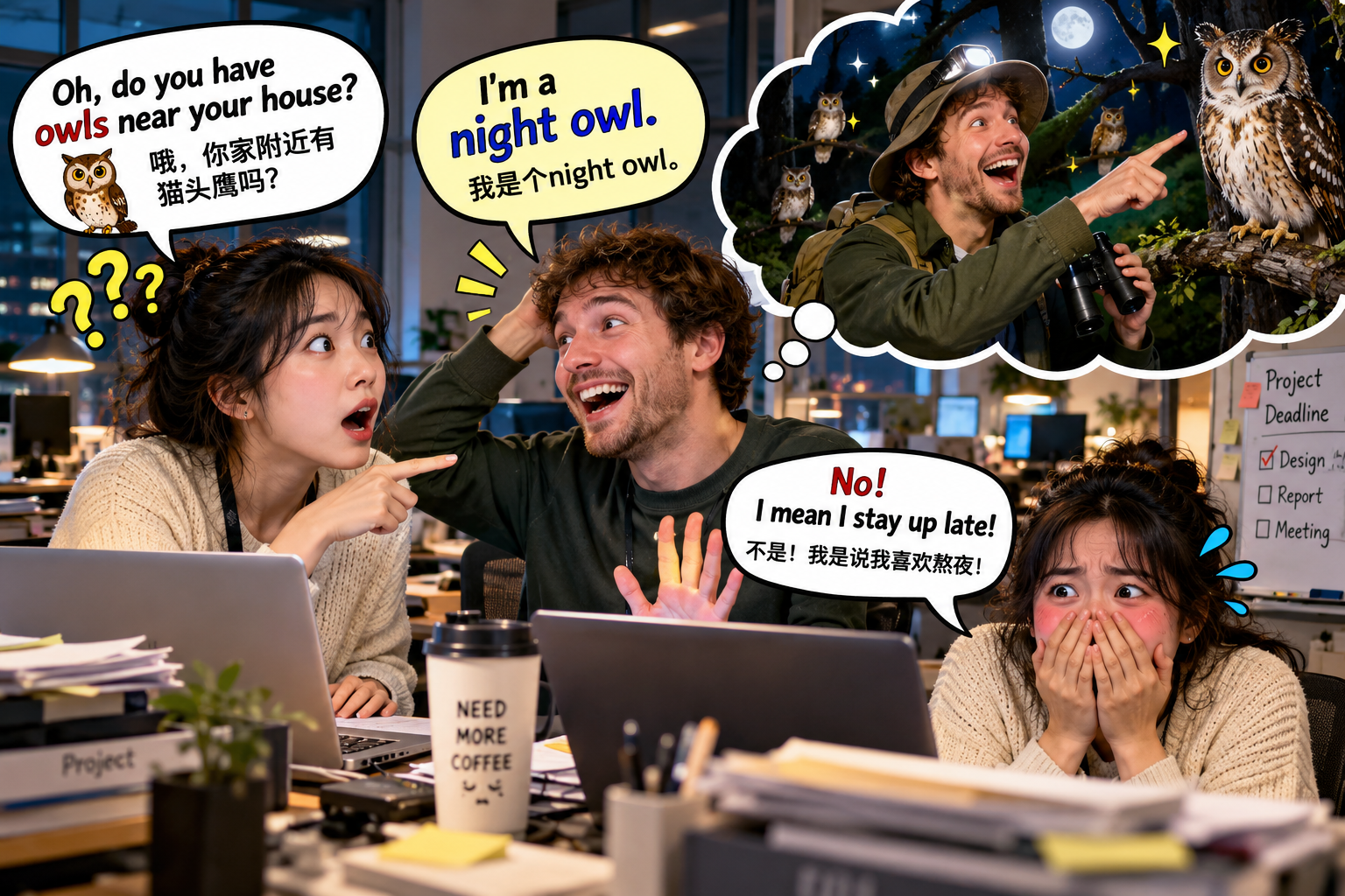 美剧说英语：night owl - 加拿大同事说自己是“night owl”，我居然问他家养不养猫头鹰……