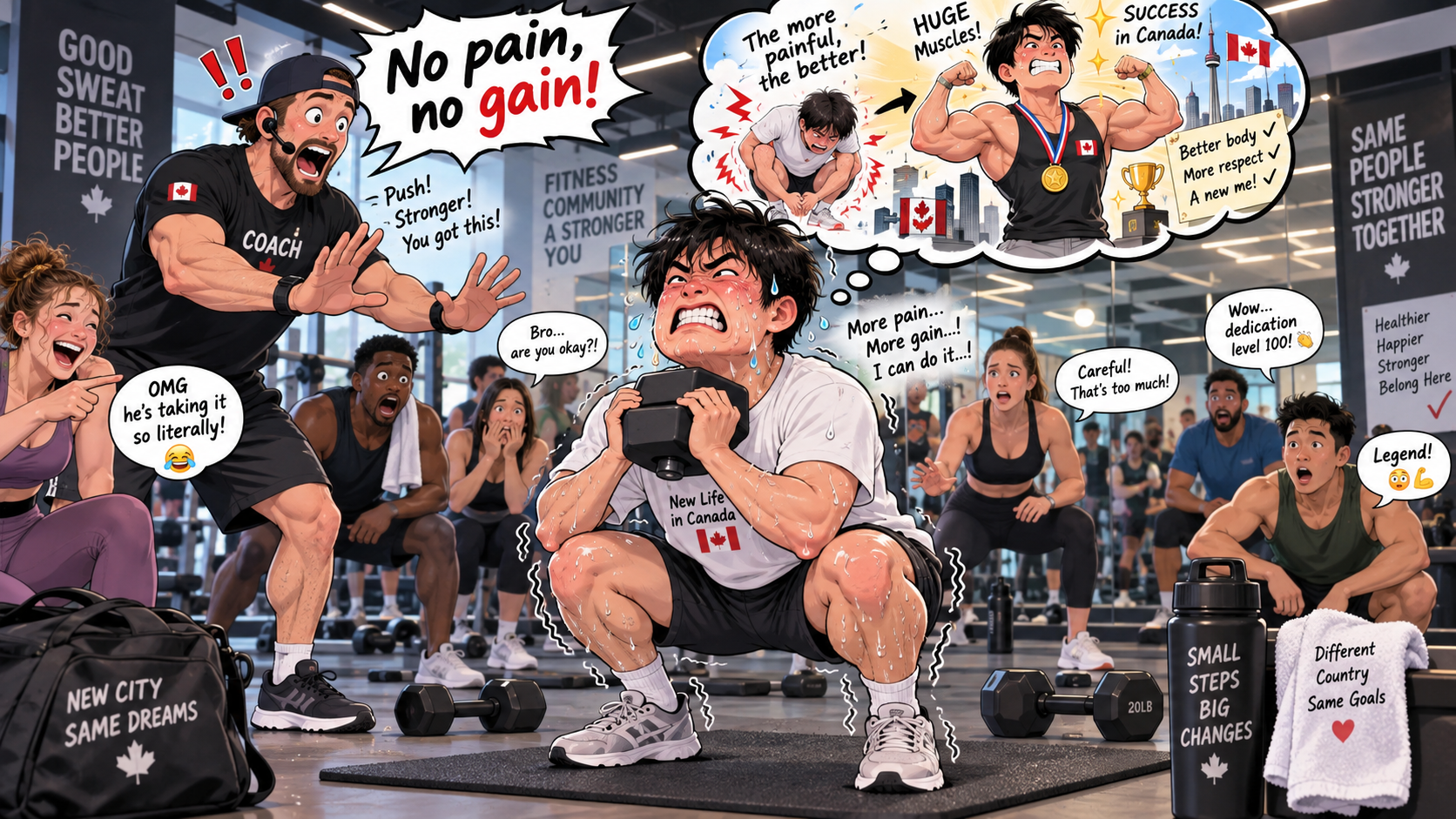 美剧学英语：no pain no gain - 加拿大健身房：教练说“No pain, no gain”，我差点把自己练进急诊……