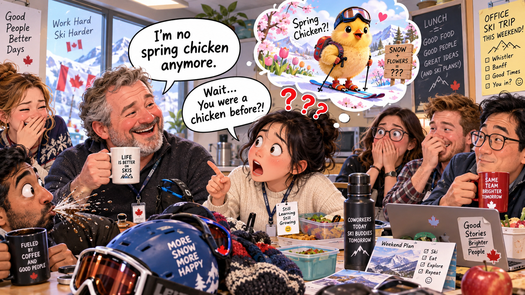 美剧学英语:no spring chicken - 加拿大办公室约滑雪,同事说“I’m no spring chicken”,我认真回:你看起来不像鸡啊……