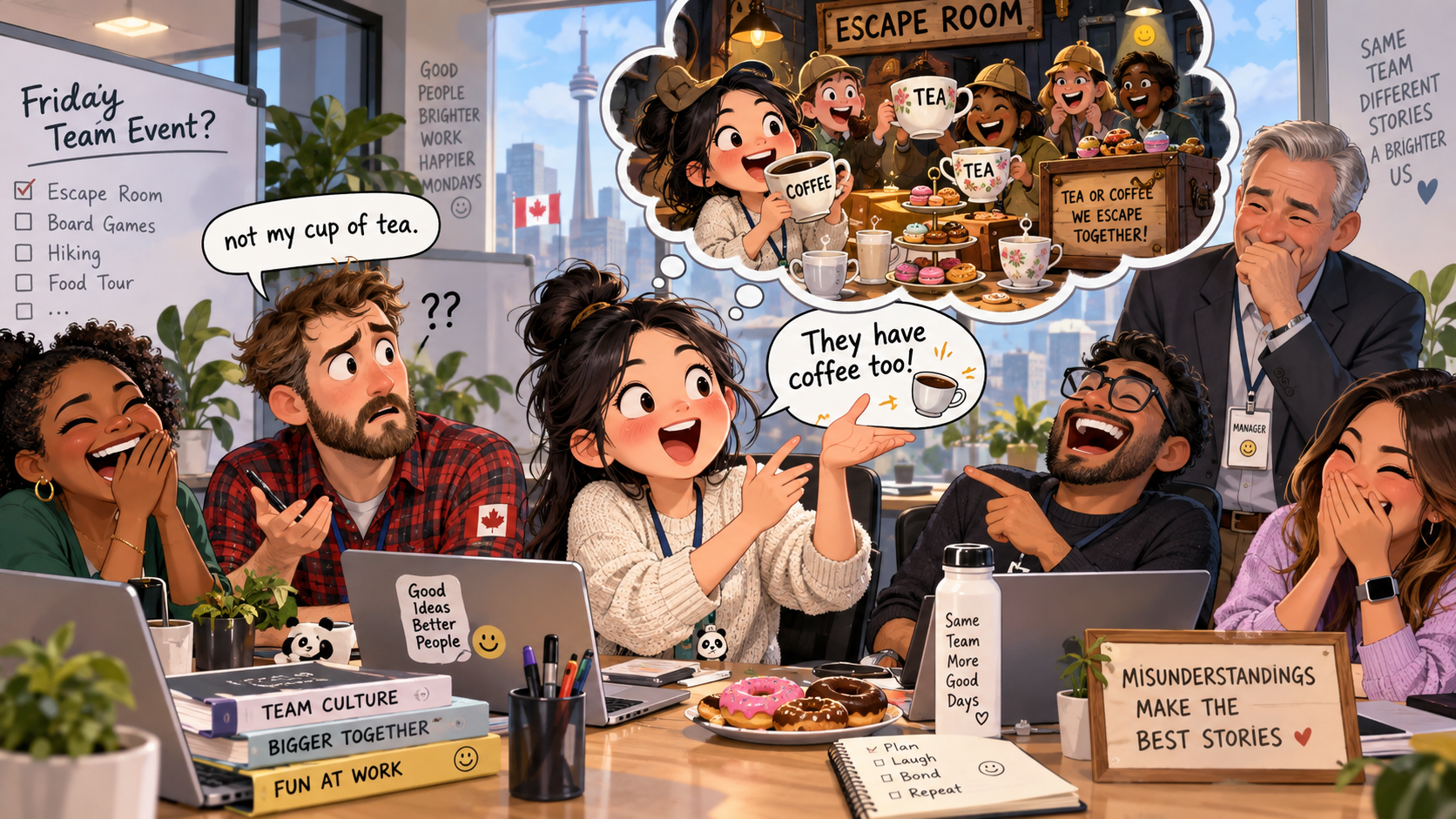 美剧学英语:not cup of tea - 加拿大公司团建,同事说“not my cup of tea”,我赶紧告诉他:那里也有咖啡……