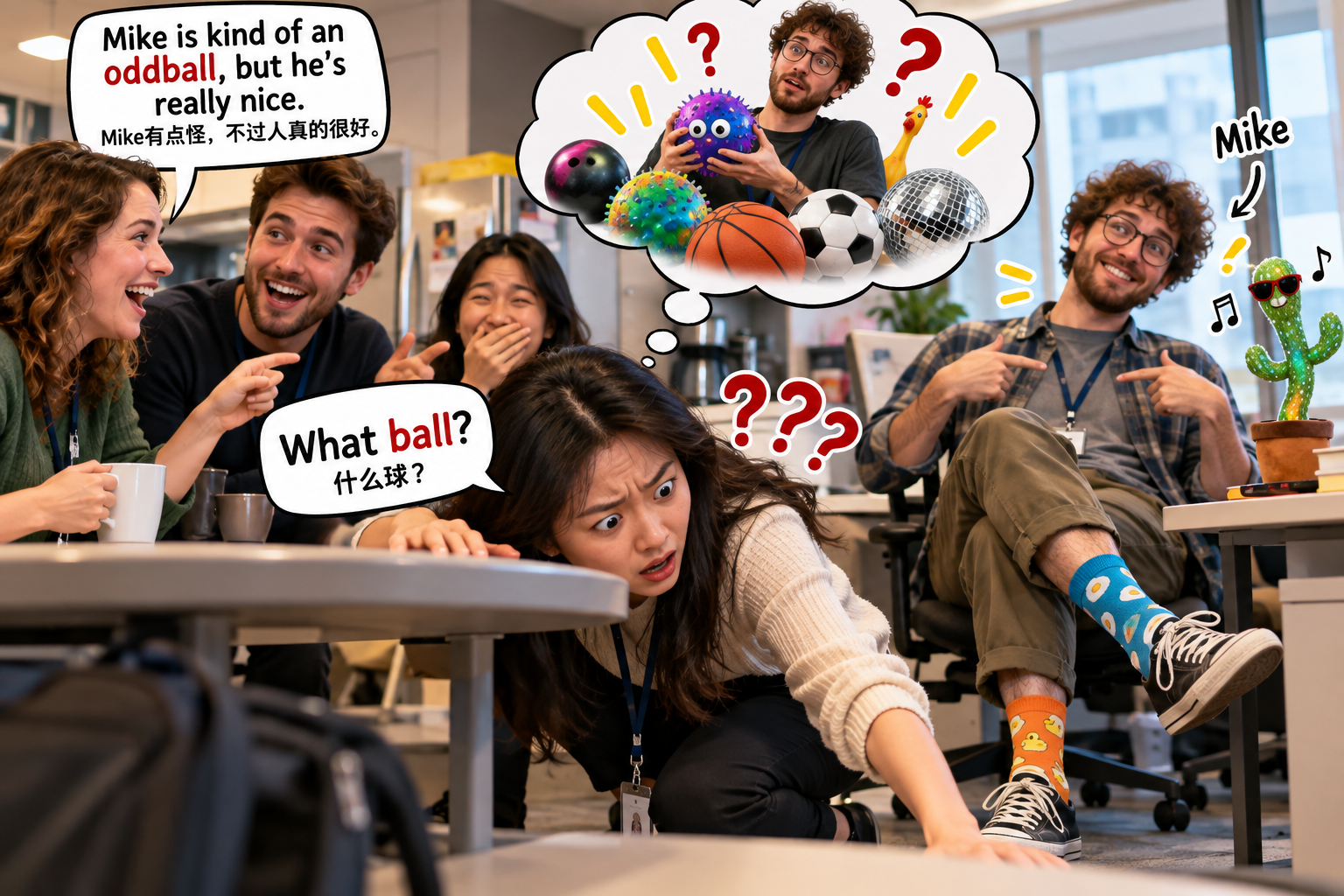 美剧学英语：odd ball - 加拿大办公室同事说他是“odd ball”，我低头找了半天那个奇怪的球……