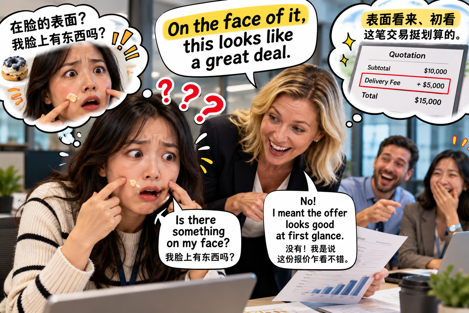 美剧说英语：on the face of it - 加拿大办公室同事说“on the face of it”，我竟然以为她在提醒我脸上有东西……