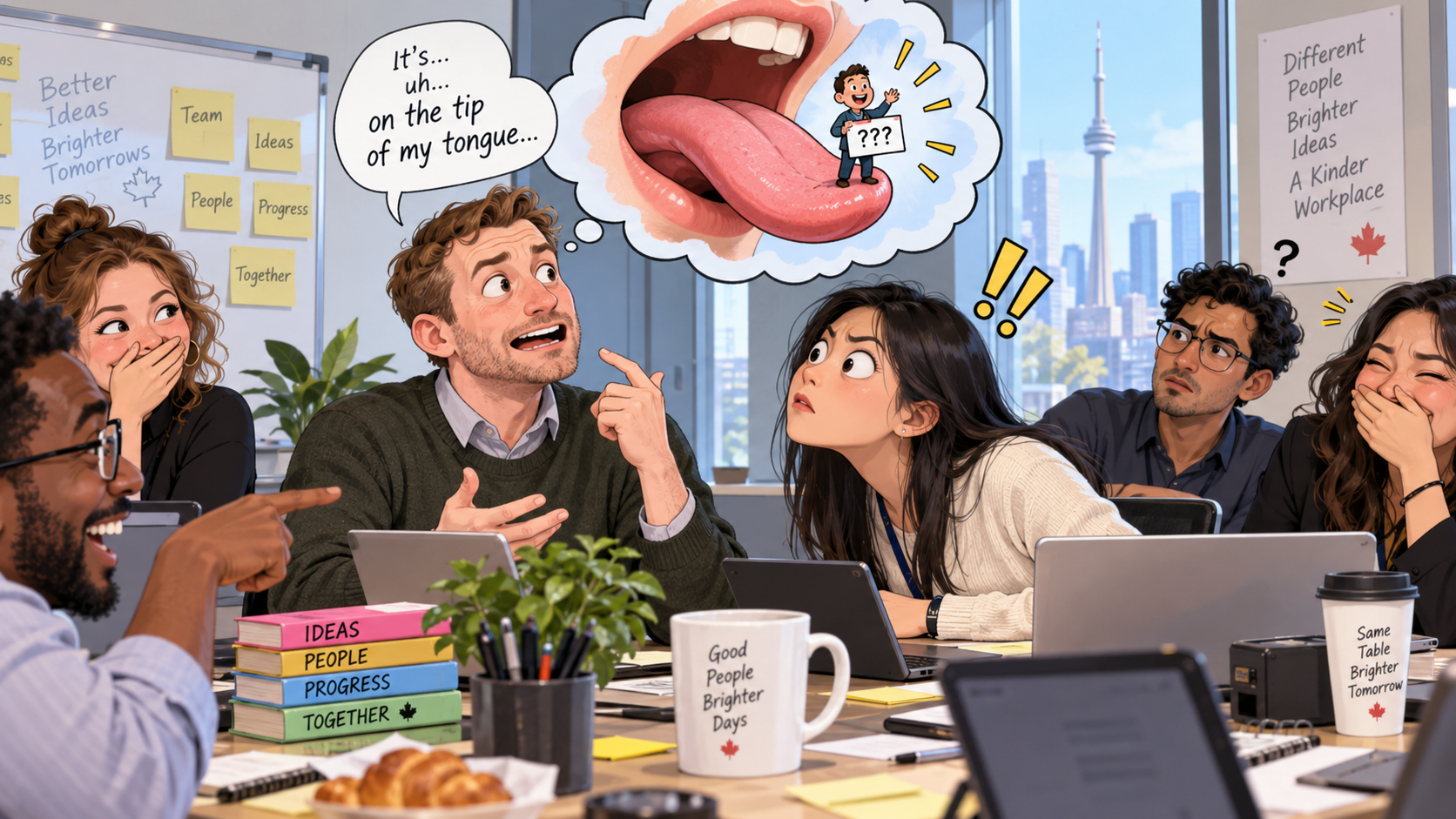 美剧学英语:on the tip of one's tongue - 加拿大办公室晨会上,同事说名字“在舌尖上”,我盯着他嘴看了半天……
