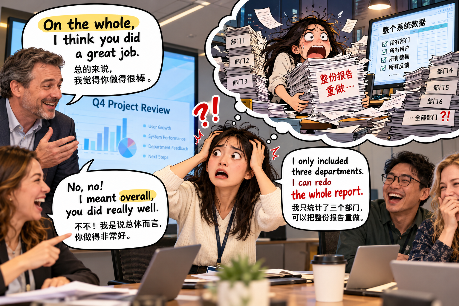 美剧说英语：on the whole - 加拿大公司开年终总结，老板说“on the whole”，我差点把整张报表重做了……