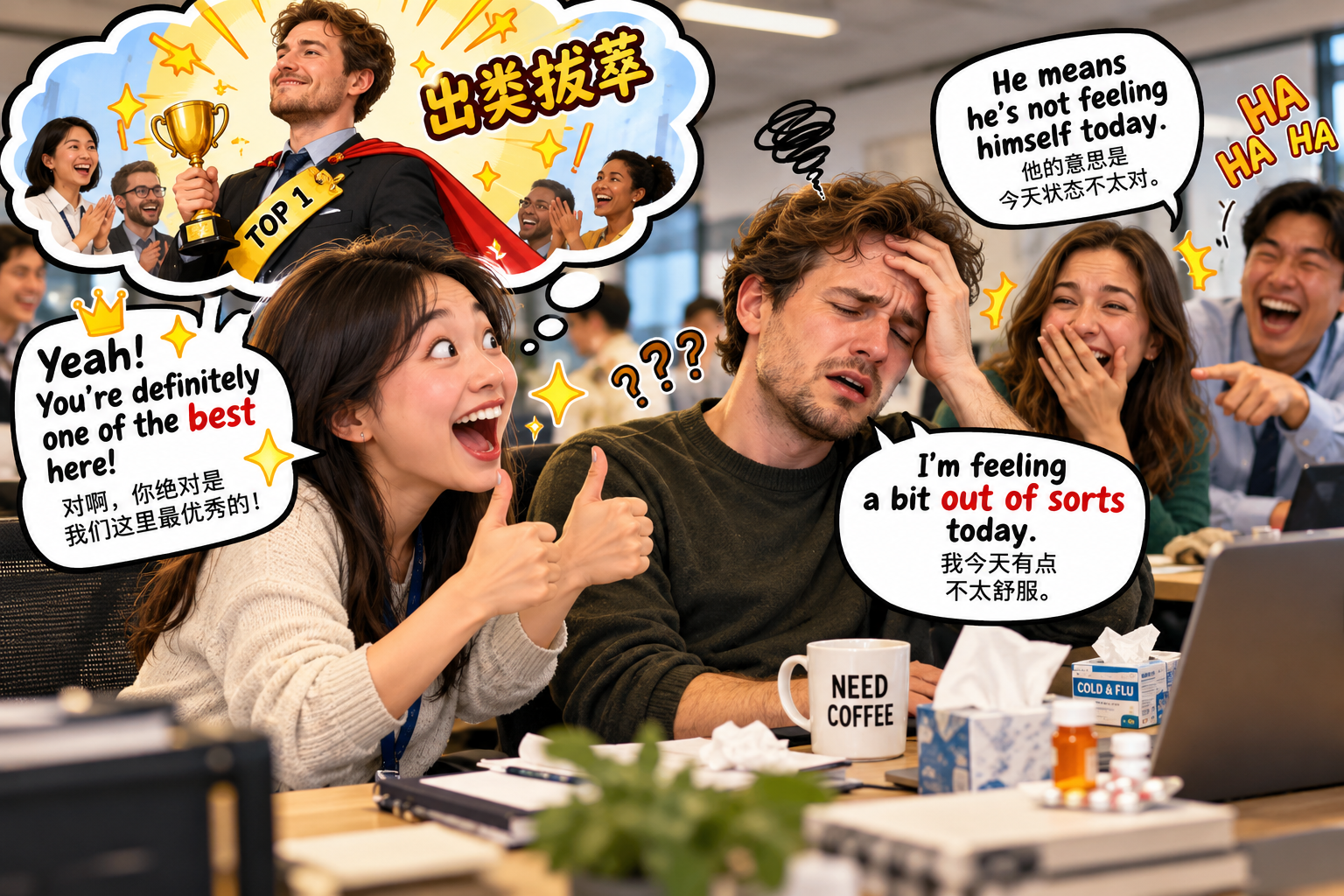 美剧说英语:out of sorts - 加拿大办公室同事说“out of sorts”,我居然当众夸他太优秀了……
