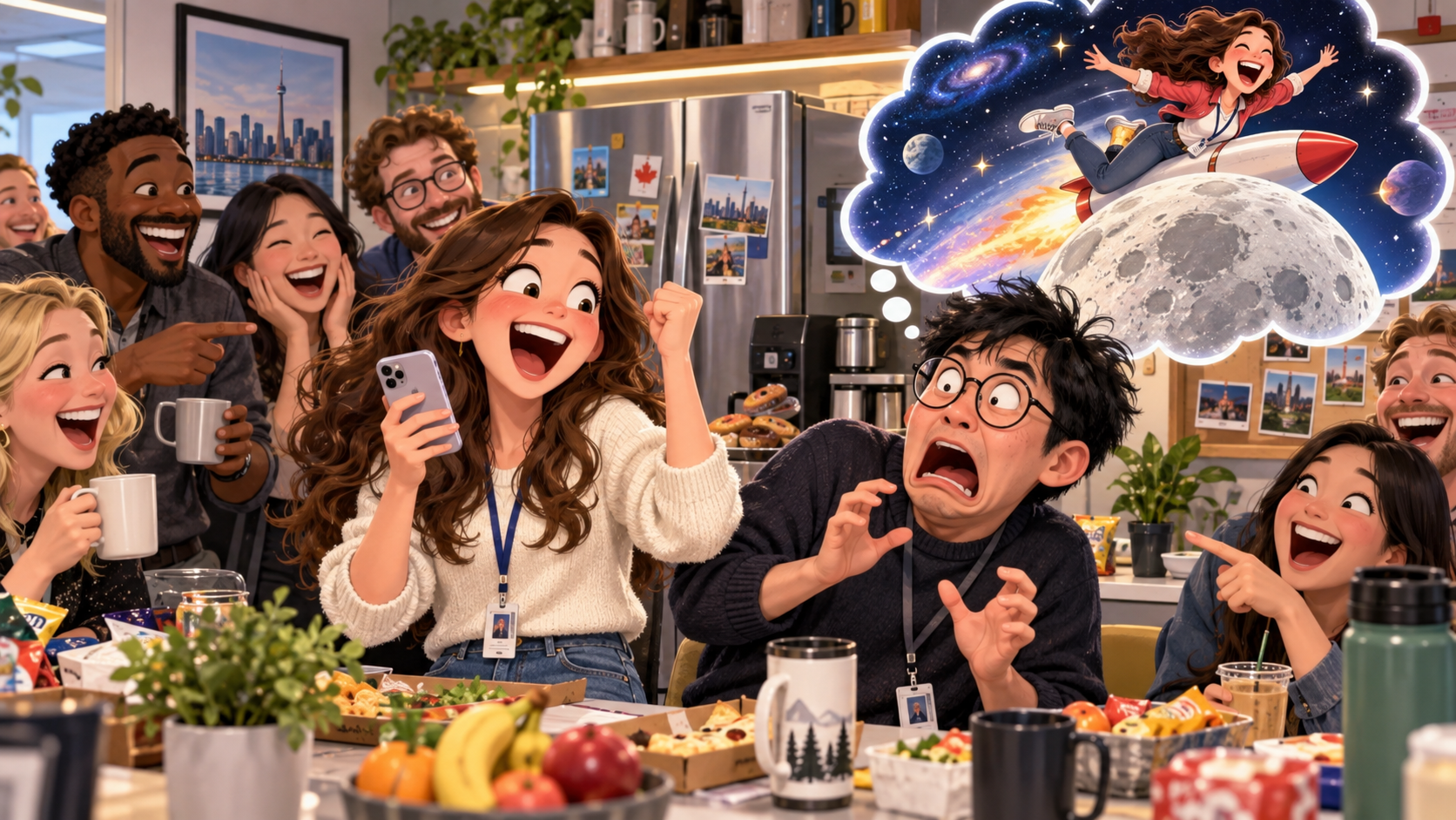 美剧学英语:over the moon - 加拿大办公室收到Offer,同事说她“飞过月亮了”,我还真信了
