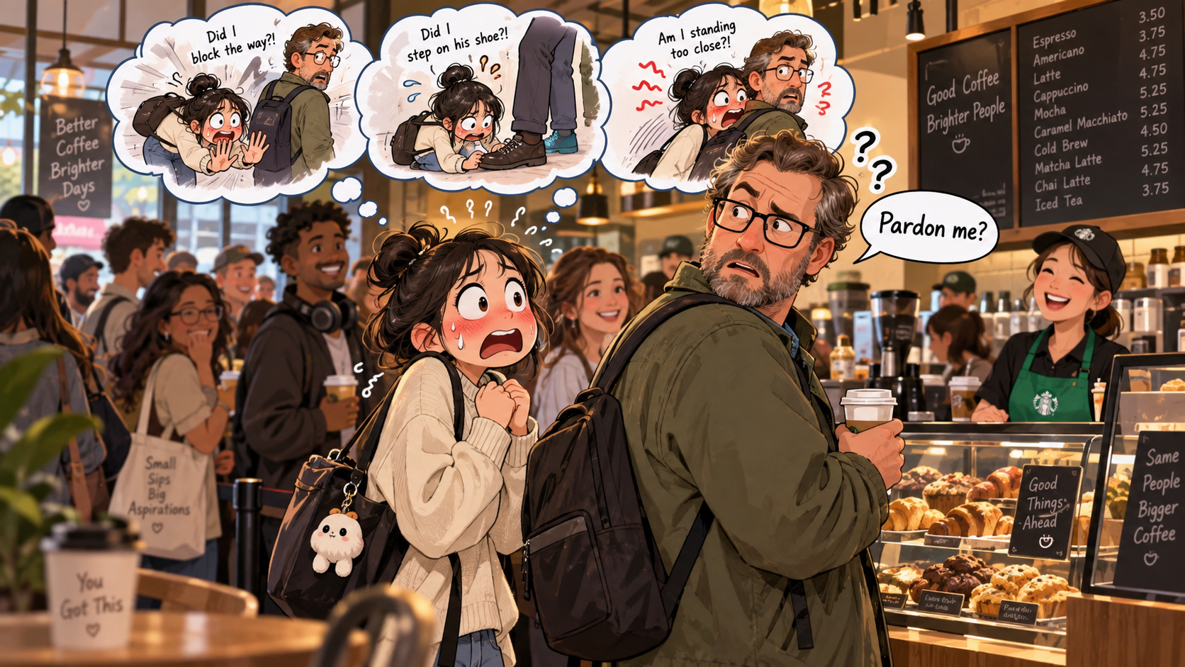 美剧学英语:Pardon me - 加拿大咖啡店里,他突然说“Pardon me”,我赶紧道歉:可我到底做错了什么?
