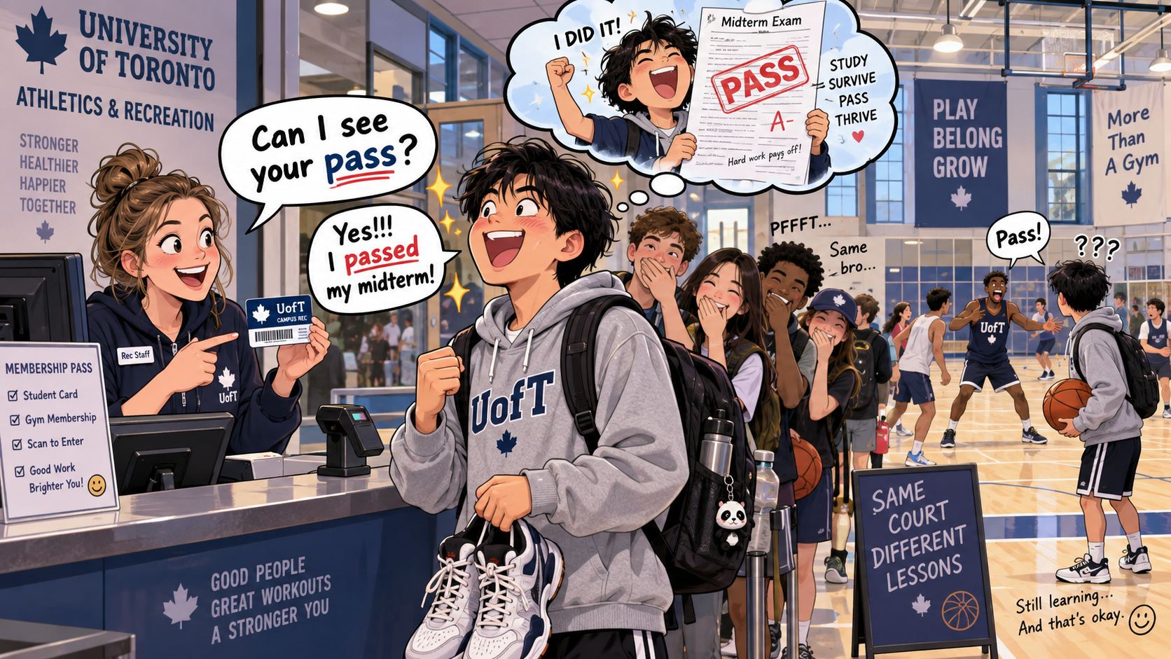美剧学英语:pass - 加拿大大学健身房里,前台问我“Can I see your pass?”我开始汇报考试成绩