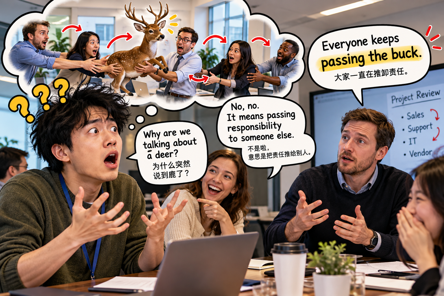 美剧学英语：passing the buck - 加拿大办公室里，同事说“passing the buck”，我脑子里直接跑出一只鹿……