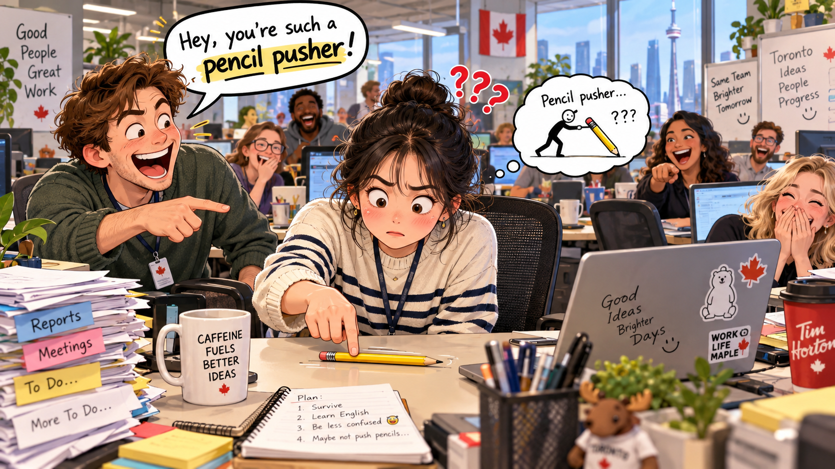 美剧学英语：pencil pusher - 加拿大办公室里，同事说我是“pencil pusher”，我低头找了半天铅笔
