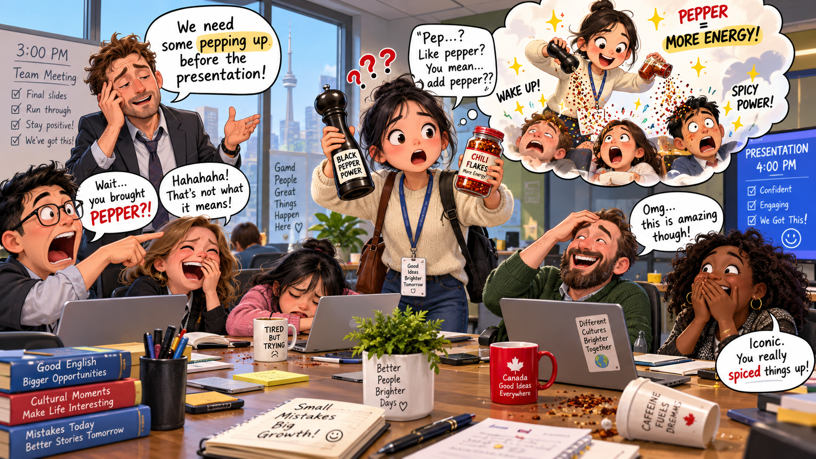 美剧学英语:pepping up - 加拿大办公室下午三点,同事说“we need some pepping up”,我默默拿出了胡椒粉……