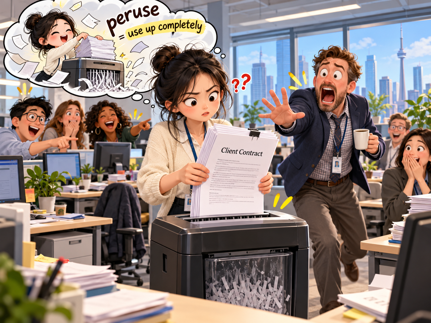 美剧说英语:peruse - 加拿大办公室同事让我“peruse”文件,我差点把客户合同送进碎纸机……