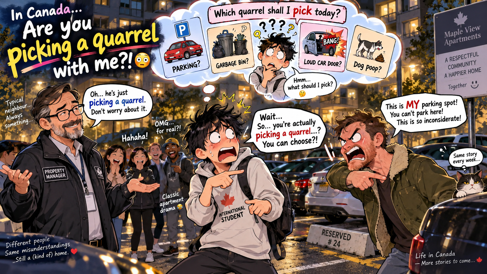 美剧学英语:pick a quarrel - 加拿大公寓停车场,邻居说他在“pick a quarrel”,我居然问:他挑了哪一个?