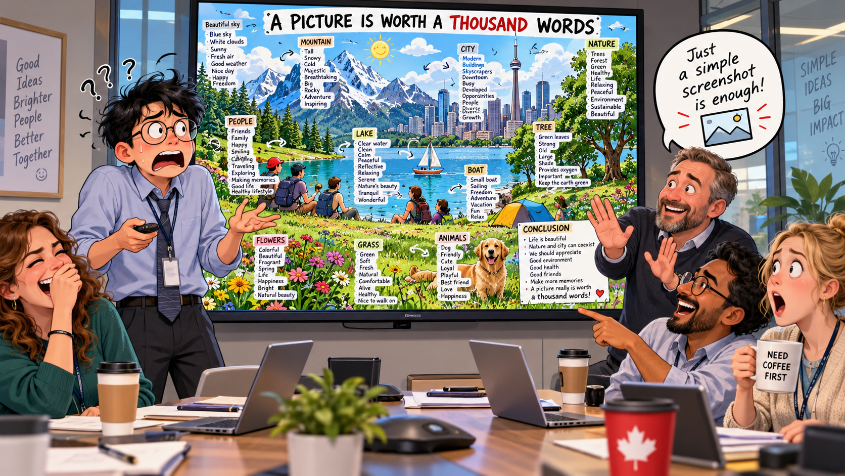 美剧说英语:picture painting a thousand words - 加拿大办公室开会,同事说“一张图值一千字”,我差点真写了1000字……