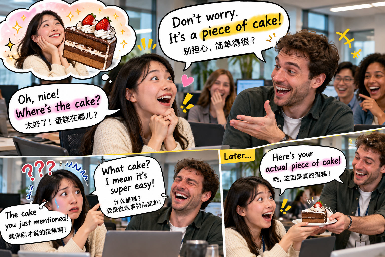 美剧说英语：piece of cake - 加拿大办公室同事说“piece of cake”，我竟然跑去问蛋糕在哪领……