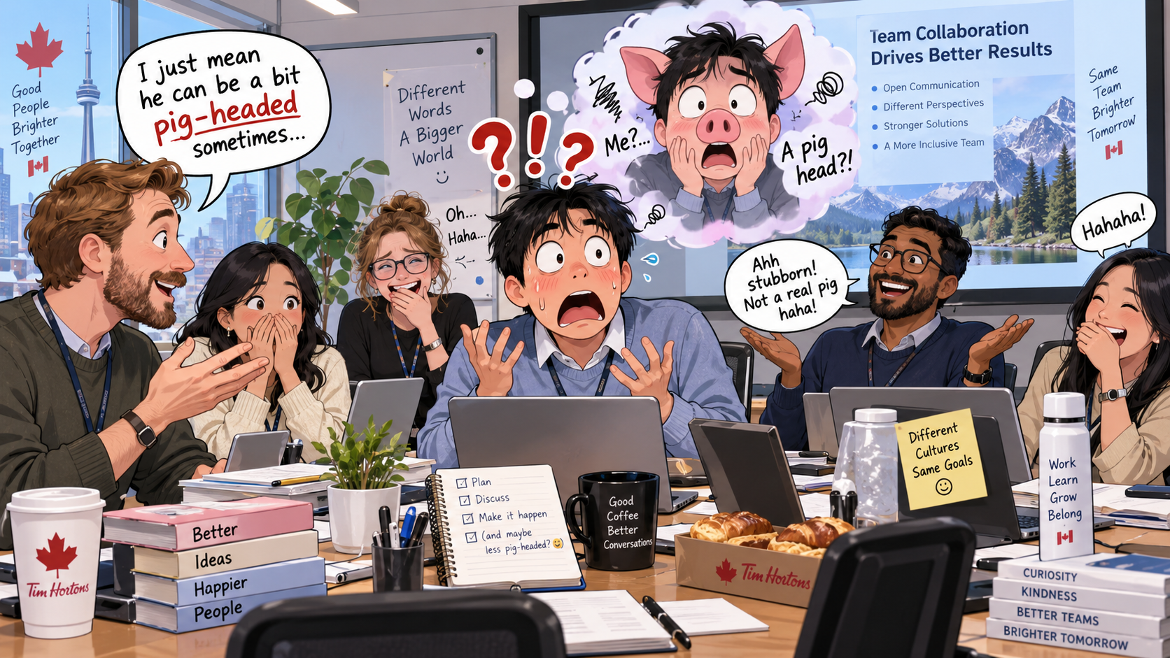 美剧学英语:pig-headed - 加拿大办公室开会,同事说我“pig-headed”,我差点以为他当众骂我猪头……