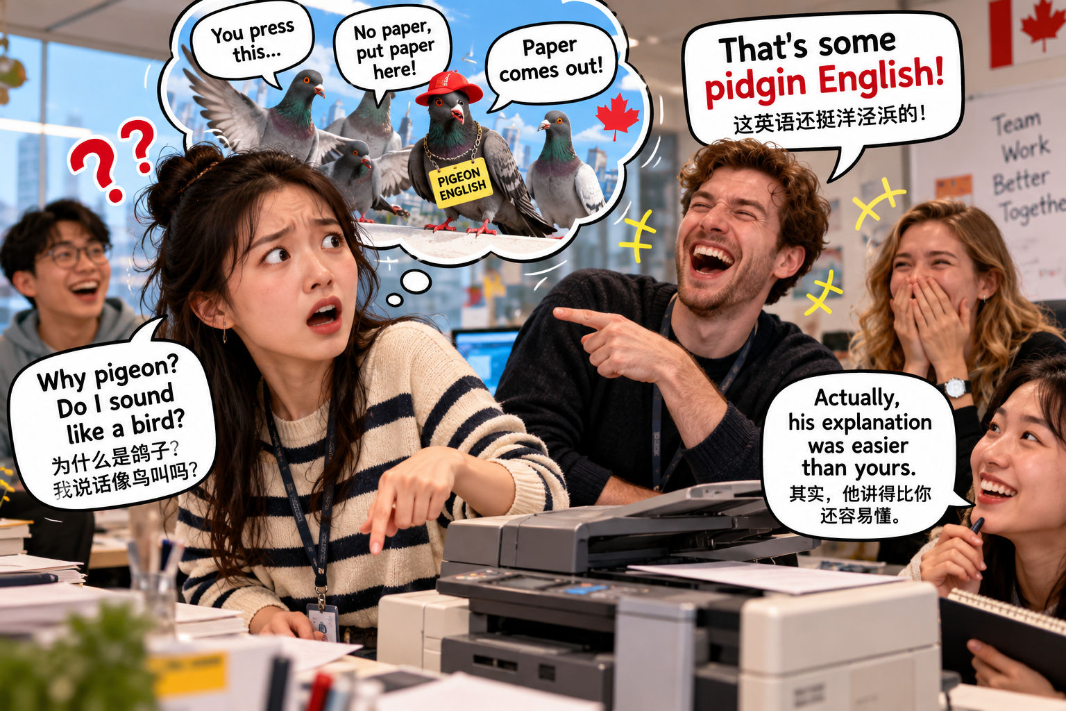 美剧说英语:pigeon english - 加拿大办公室同事说我讲“鸽子英语”,我差点去查鸟类词汇……