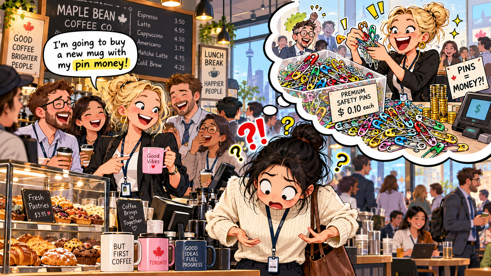 美剧学英语：pin money - 加拿大同事说她靠“pin money”买咖啡，我低头开始找别针……