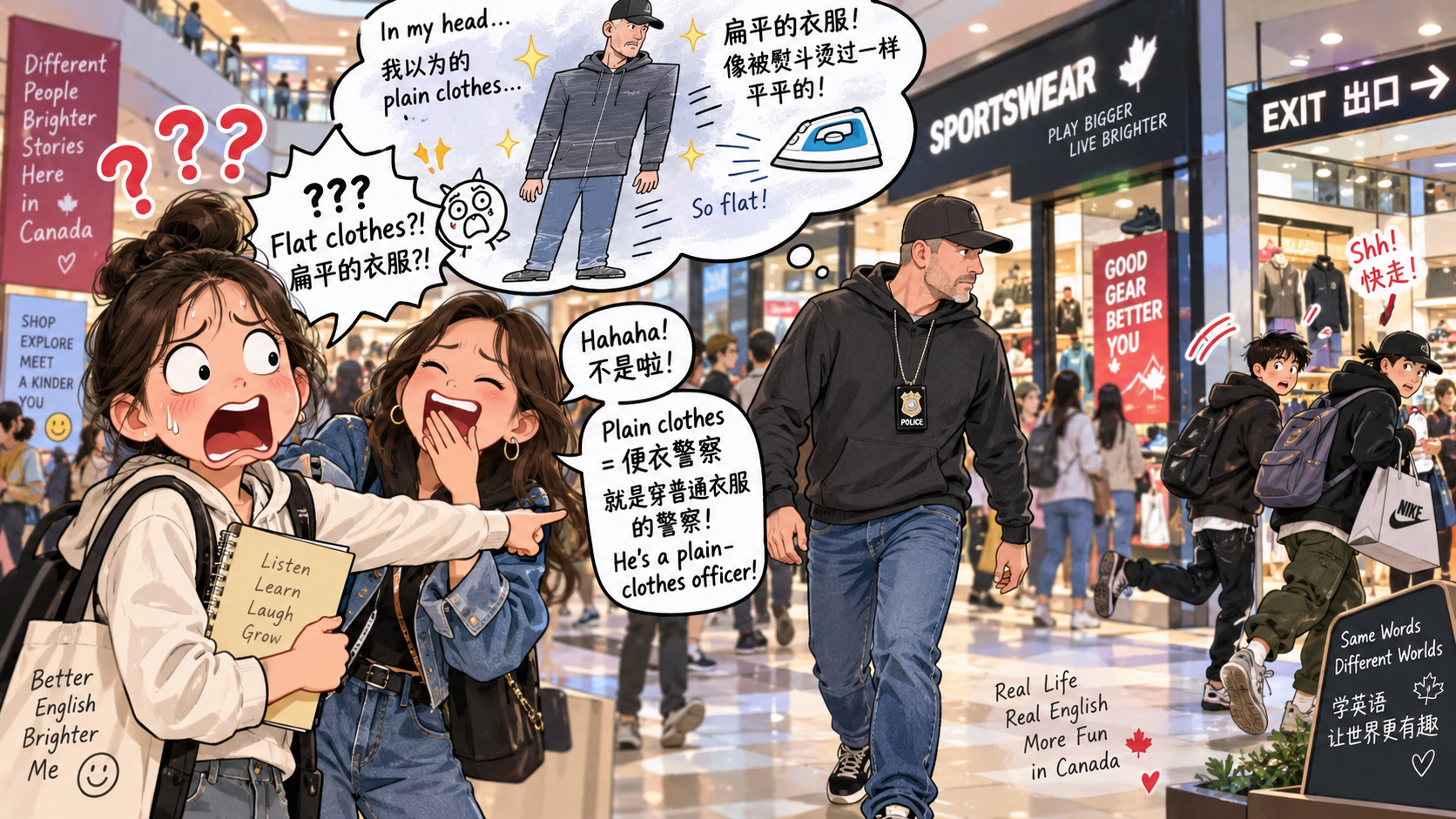 美剧学英语:plain clothes - 加拿大商场里同事说“plain clothes”,我低头看了眼那人的衣服:哪里平了?