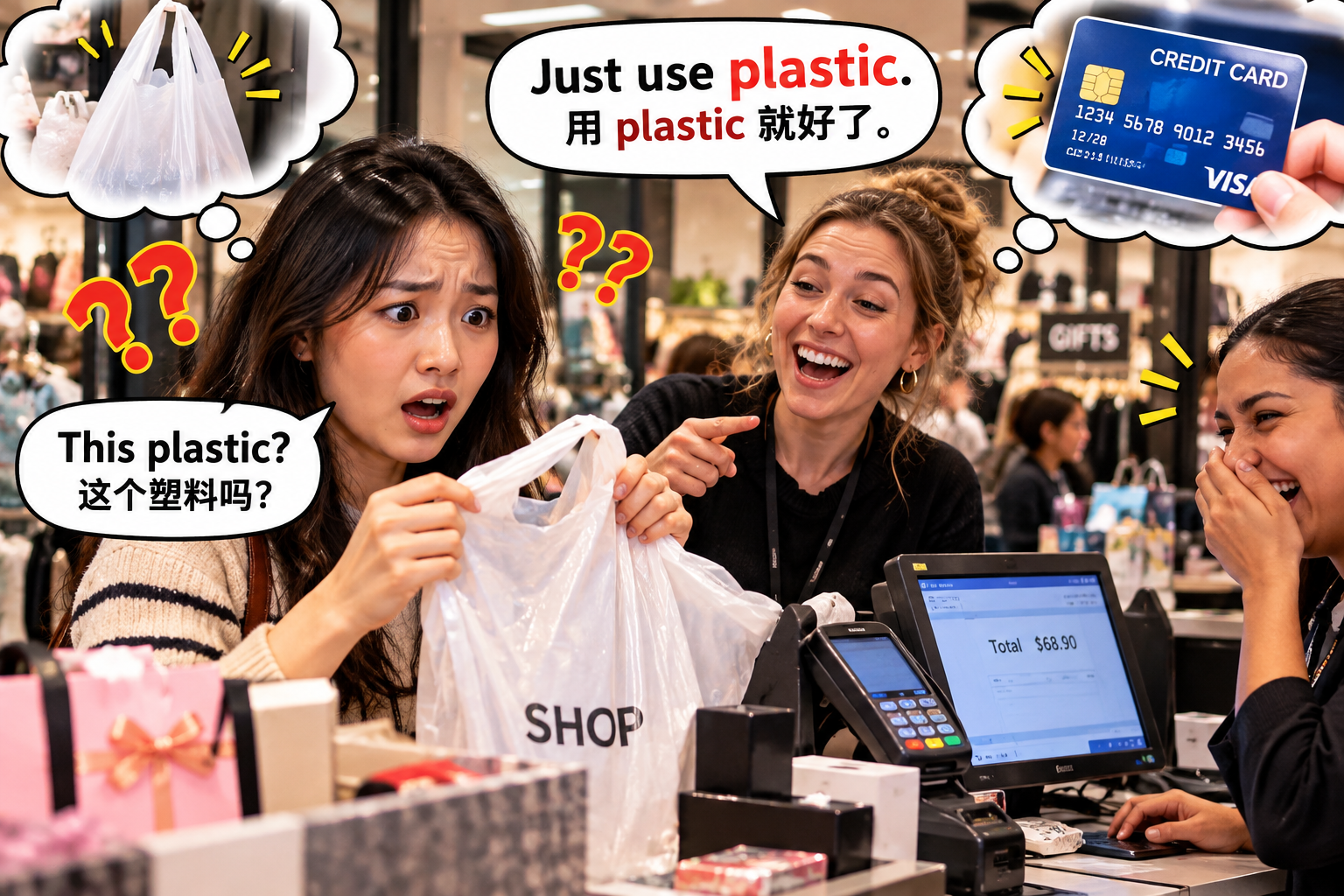 美剧学英语:plastic - 加拿大商场结账时,同事说“Just use plastic”,我低头找了半天塑料袋……