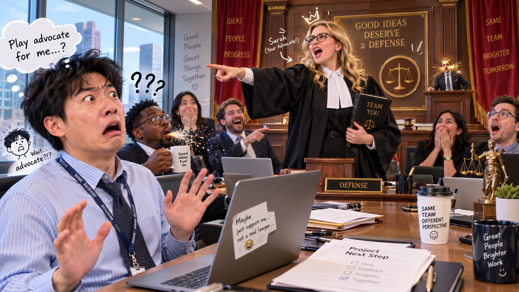美剧学英语:play advocate for - 加拿大办公室复盘会:同事说要“play advocate for me”,我差点问她要不要先排练