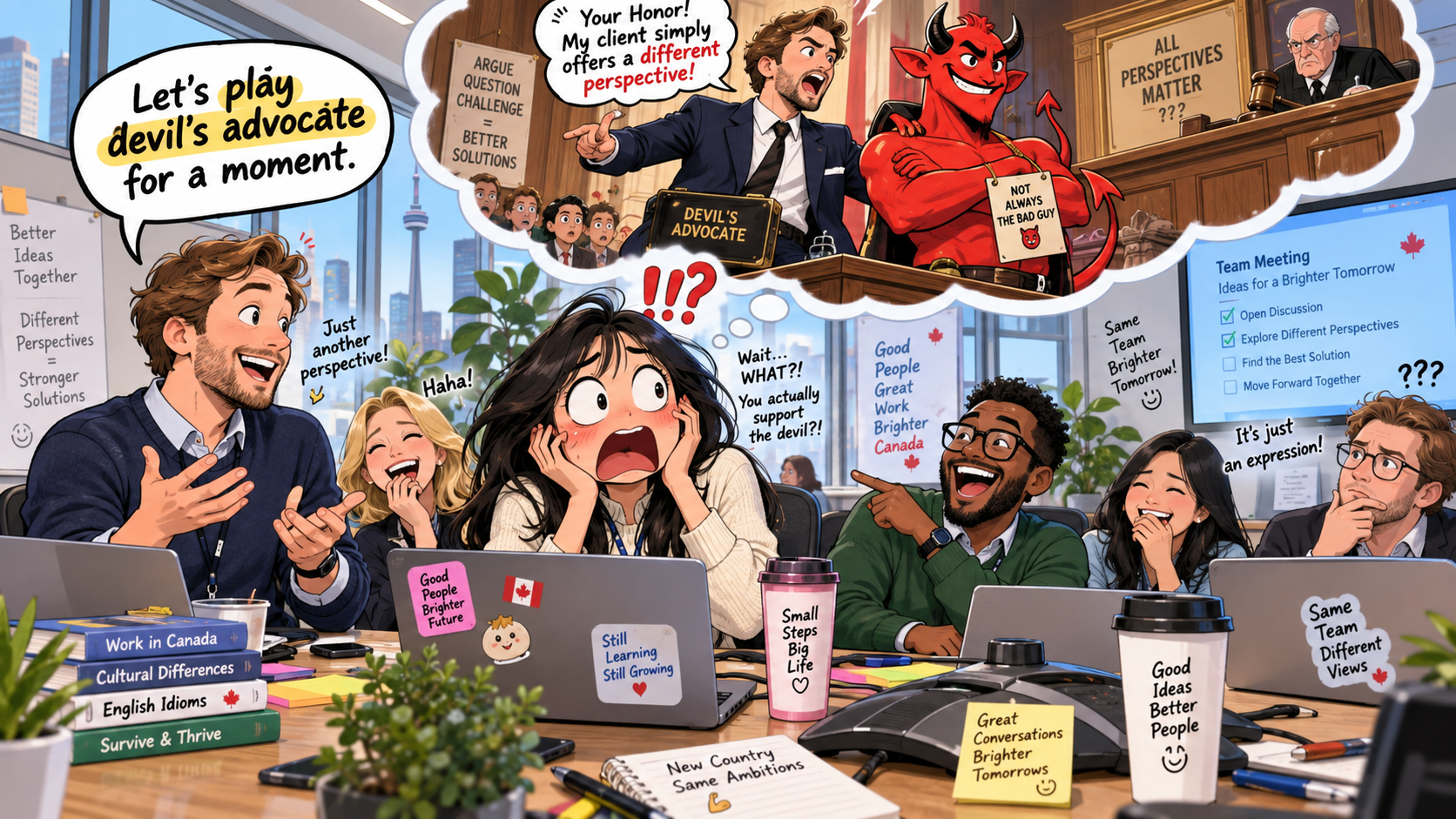 美剧学英语:play devils advocate - 加拿大办公室开会,同事说要“play devil’s advocate”,我以为他准备替恶魔辩护……