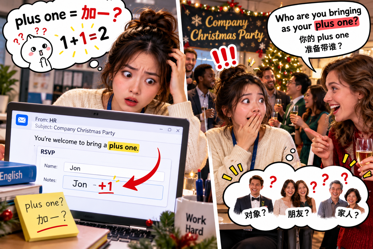 美剧说英语：plus one - 加拿大公司年会说“bring a plus one”，我差点在报名表上写了“+1”